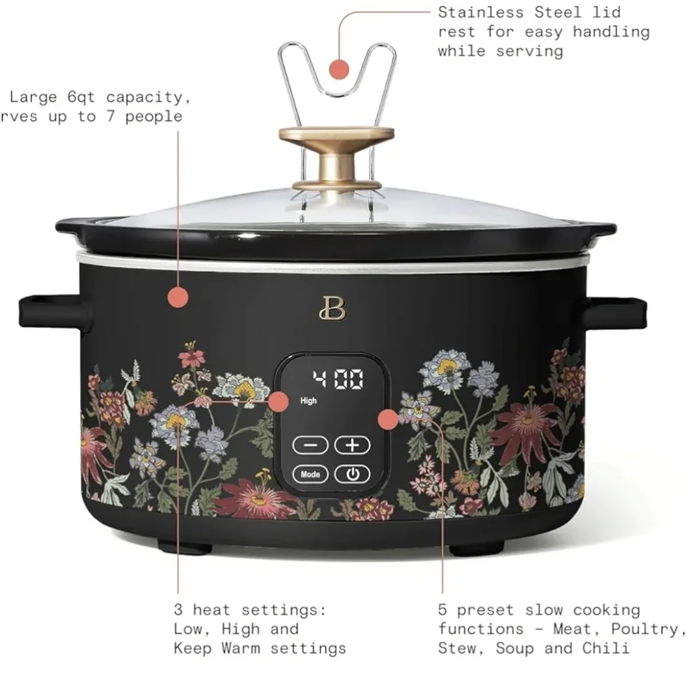 Beautiful 6 Qt Programmable Slow Cooker, Black Sesame by Drew Barrymore